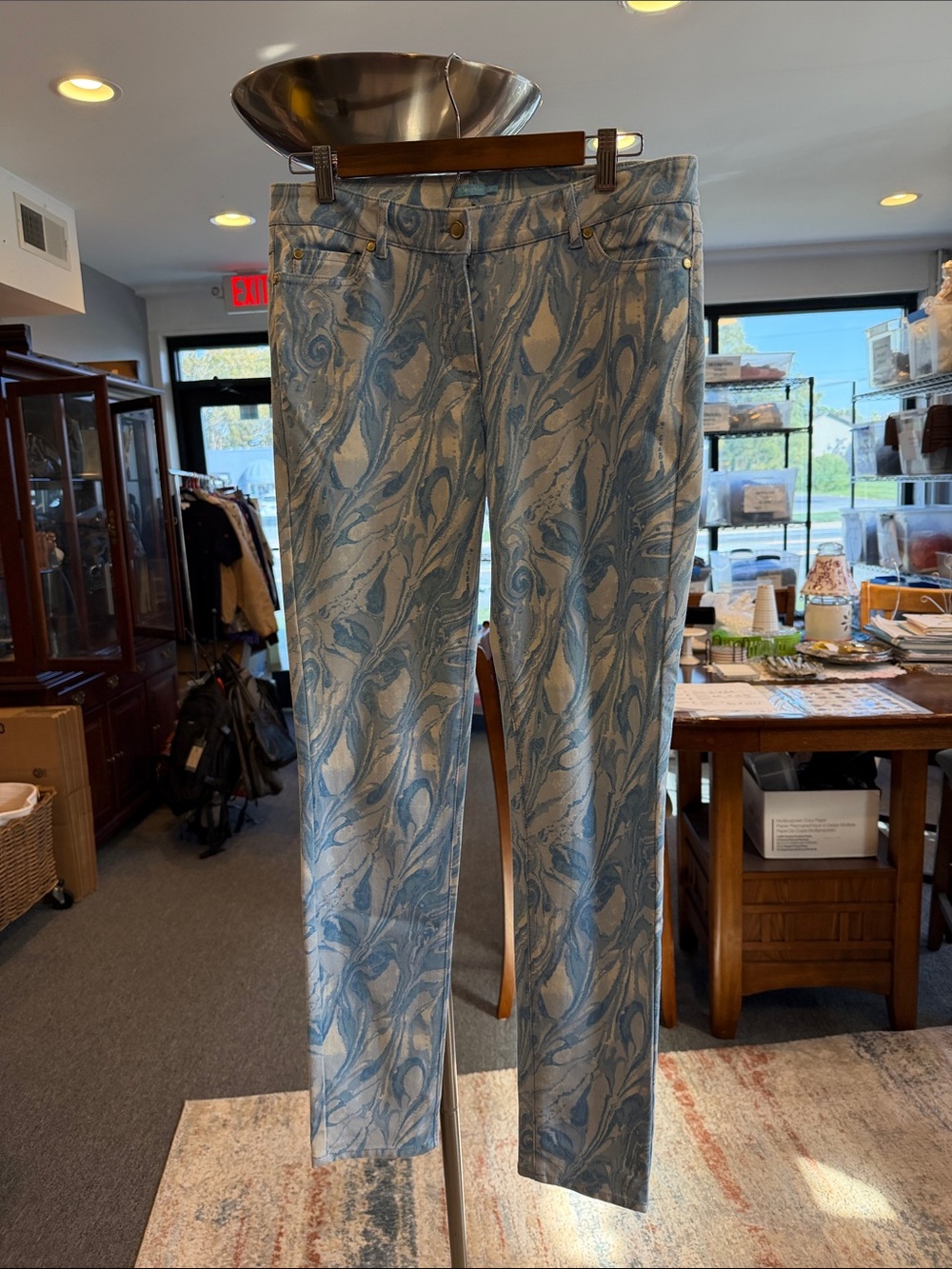 J. McLaughlin Light Blue Marble-Print Skinny Jeans size 8low rise Y2K - Picture 3 of 16